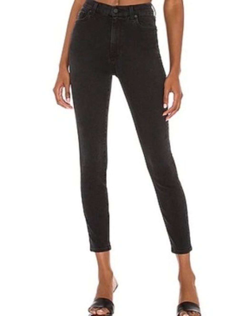 7 For All Mankind High Rise Ankle Skinny Slim Illusion Black Luxury Sz 25